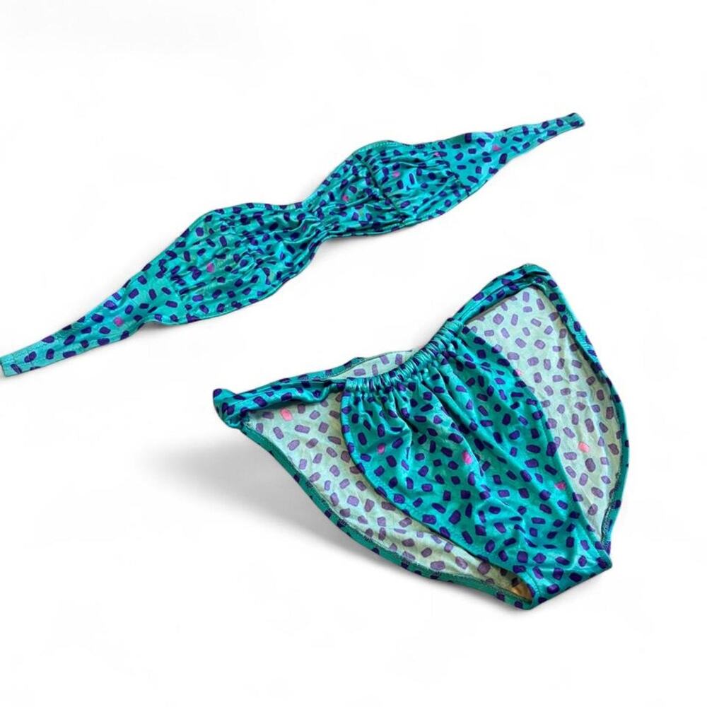 Vintage 80s Teal Purple Two Piece Bikini Loincloth High Cut Swimsuit